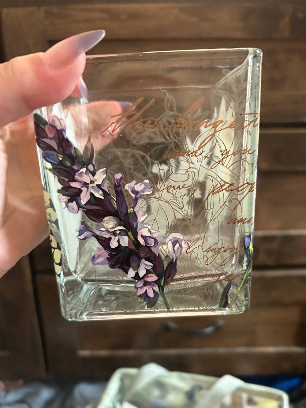 Hand-Painted Purple Floral Glass Vase - Home Accents